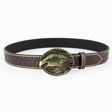 Western Style Genuine Leather Belt with Zinc Alloy Buckle - Men's Casual Design