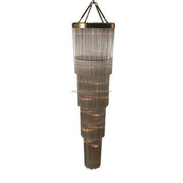 Modern Brass and Glass LED Chandelier for Villa Staircases