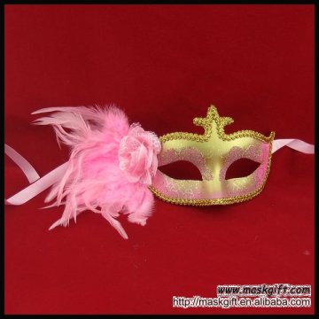 High quality glitter shinning mask pink/gold feather mask party supplies
