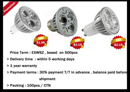 Promotional 3w Led Spotlight Bulb E27 / Gu10 / Gu5.3 Socket