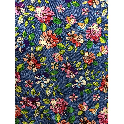Denim Flower Design Rayon Challis 32S Printing Fabric