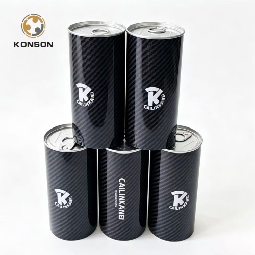 Latas de metal cilíndricas redondas Konson com tampa de fácil abertura e embalagem de metal vazia para marca premium