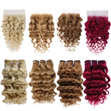 2022 New Trends Brazilian Human Hair Blend Bundles With Closure, Ombre Dyed Color Deep Wave Unprocessed Human Hair Weave Bundles