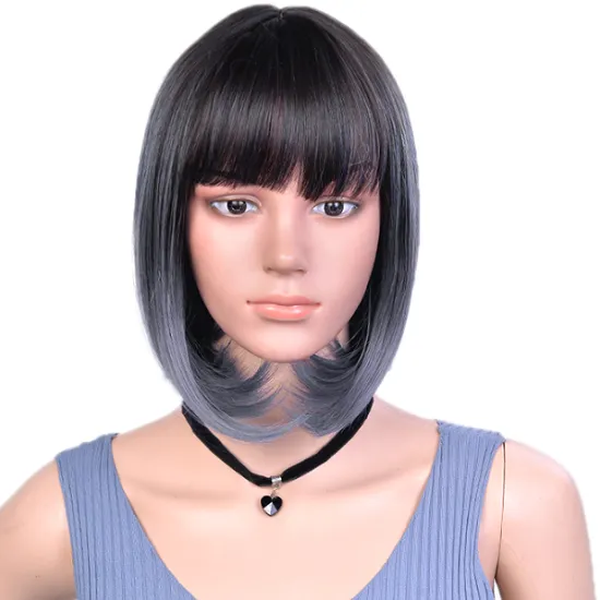 Wholesale High Quality Cheap 12 Inch Ombre Short Straight Wavy Bob With BangS Heat Resistance Synthetic Wigs For Women
