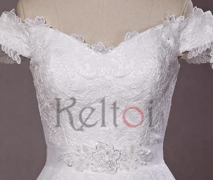 big size A-line off shoulder anna campbell wedding dresses with short sleeve