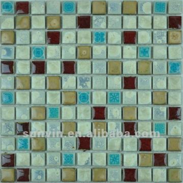 blue mix red color decoraiton hand made ceramic art mosaic tile
