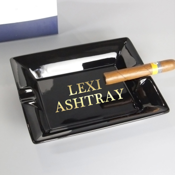 Ceramic Ashtray: Custom Black Rectangular Luxury Cigar Accessory
