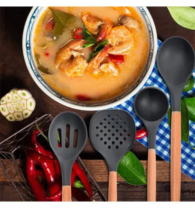 Hot Sale Silicone Kitchenware Cooking Utensils Set with Wooden Handle