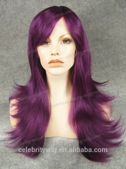 Celebrity-wig long hair suit for party play deep purple color hair synthetic cosplay wig