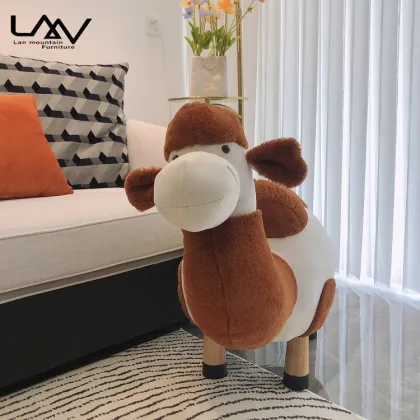 Hot Sale Cartoon Velvet Stool - Child Friendly Camel Animal Shape Ottoman Furniture