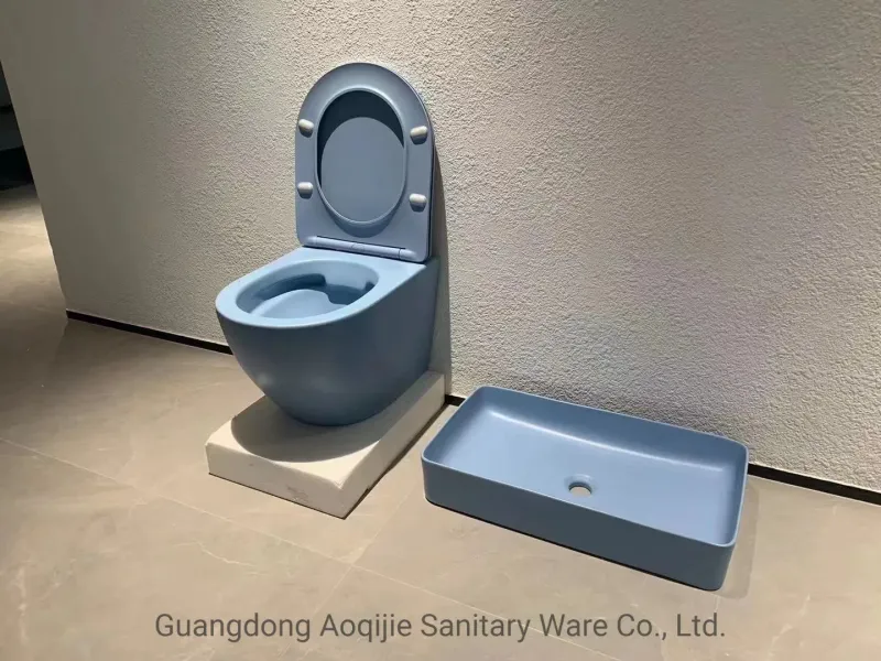 White Tank Wall Hung Toilet with Blue Basin