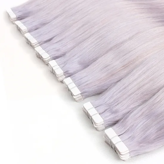 Double Drawn Quality Silver Grey Human Hair Extension Brazilian Gray Color Tape Hair Extensions