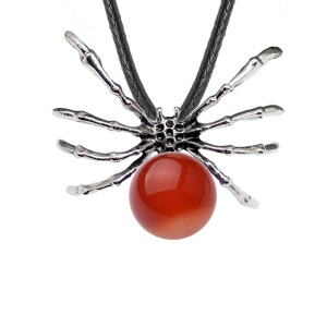 Carnelian 16MM Ball Antique Silver Spider Pendant (47x40mm) Necklace 45cm Black Cord