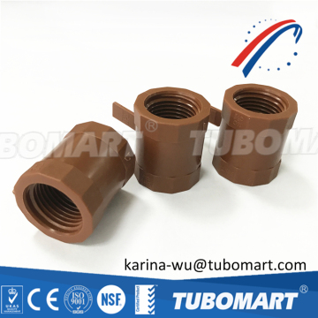 HOT SALE brown color female thread PPH plastic union for pph pipes with top quality