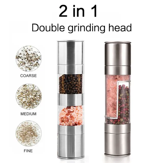 Double-headed pepper grinder Manual stainless steel salt pepper grinder herb spice grinder shaker, thick ceramic rotor