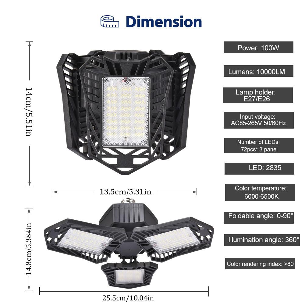 2pcs 100w LED Garage Light E27 Deformation Ceiling Light E26 Adjustable Angle Industrial Lamp For Workshop Warehouse 85-265v