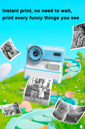 Kids Portable Instant Print Camera 26MP HD 1200mAh Rechargeable Battery Electronic Control Sketch Filters Frames Durable