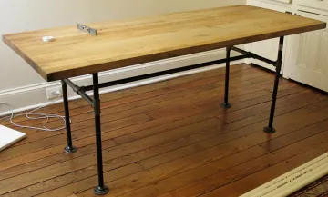 Black iron pipes used for desk frame