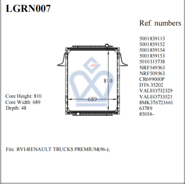 Renault radiator,5001839113 5001859152 5001859154 5001859153 , LGRN007