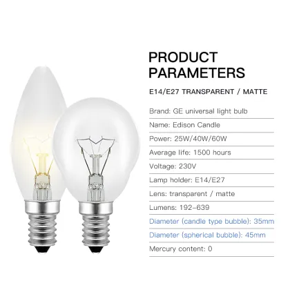 GE Lighting 220V E14 Screw Incandescent Bulbs: 25W, 40W, 60W, C35, G45, Forested Bulb