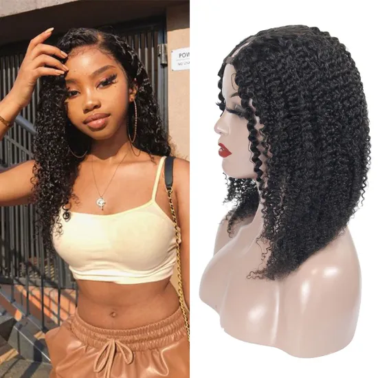 Wholesale U Part Curly Wig 100% Human Hair, Afro Kinky Curly Cambodian U Part Wig