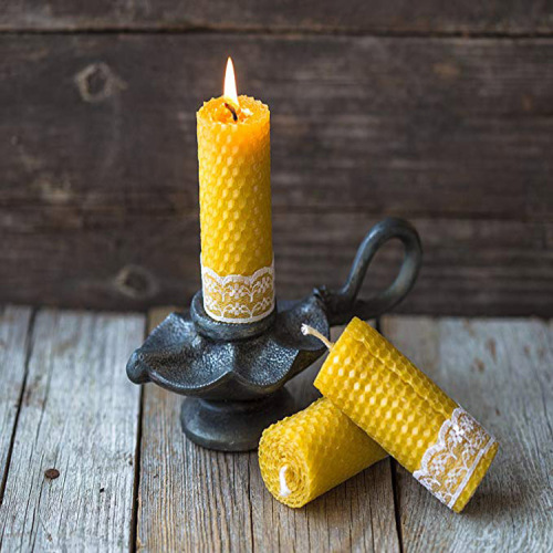 Large Raw Beeswax Pillar & Hand-Forged Holder Gift Set