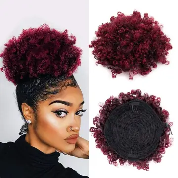 Hot Sale Easy Set Synthetic Bun Afro Puff Chignon Hair Kinky Curly Drawstring Short Afro Bun