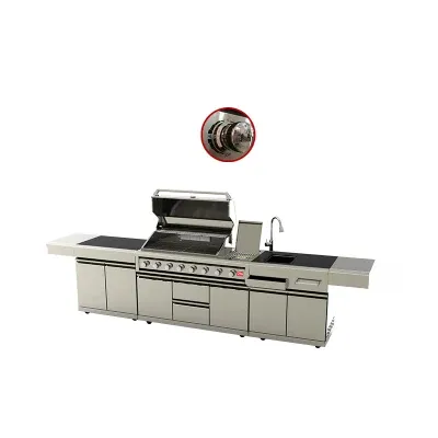 Easily Assembled Home Use Drawer Island Outdoor Kitchen BBQ Grill with Marble