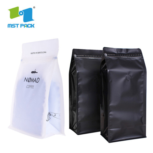 Bolsa de papel kraft impresso personalizado com fundo plano e válvula para grãos de café em sacos de comida