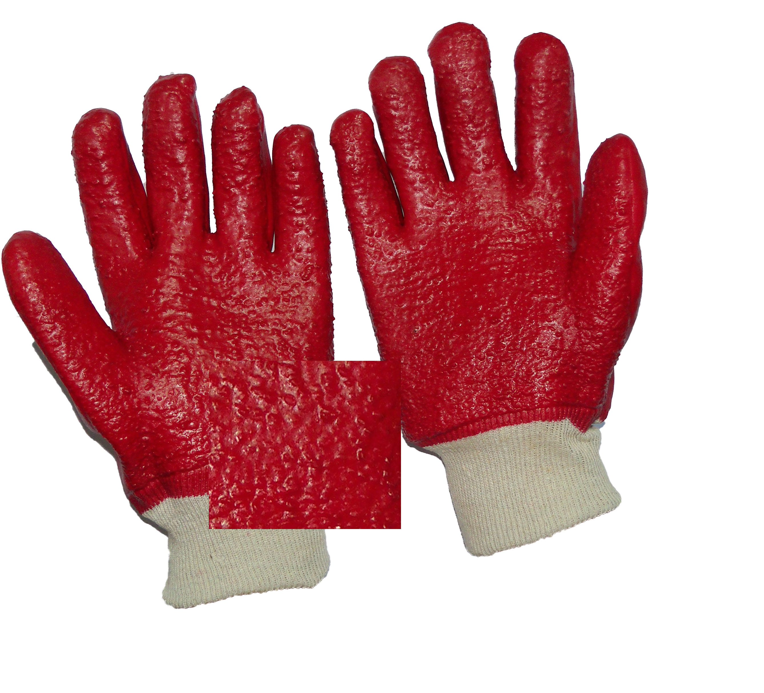 Red PVC fully dipped working gloves