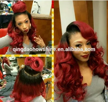 8A grade top quality unprocessed two tone ombre 1b#/red brazilian hair human lace wig