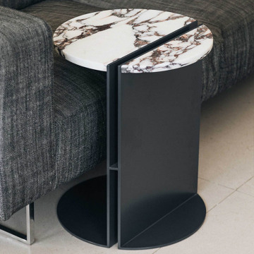 Mesa de café de mármore da base preta mesa lateral