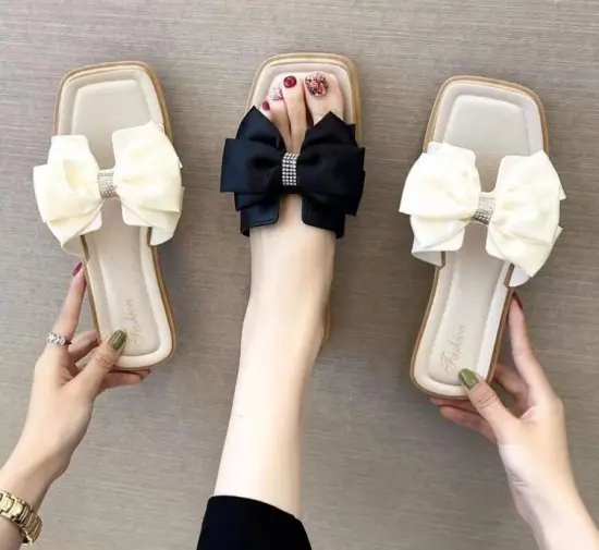Stylish Women's Footwear: Discover the Latest in Fashion with Black and White Bow Ties, Flat Heels, Dress Shoes, Sandals, and Slippers