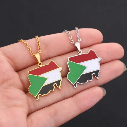 Custom African Map Jewelry: The Republic of the Sudan Map Necklace, Enamel Pendant on Stainless Steel