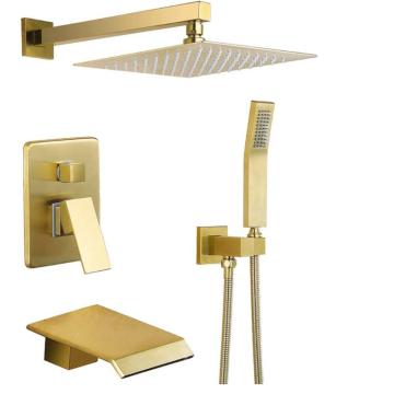 Brushed Gold Shower and Tub System with Fixtures