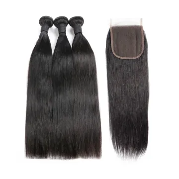 Wholesale Peruvian Hair Straight Hair Bundles with Closure Remy Human Hair Weave Bundles With Closure Natural Color