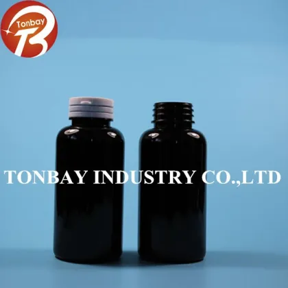 High quality black PET bottle for health care product with easy pulling lid