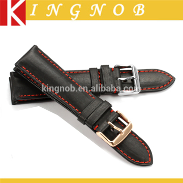 OEM 18mm to 24mm Black/Red Stitch France Natural Calf Skin Leather Changeable Watch Strap