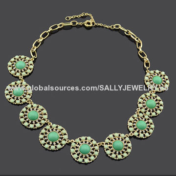 Costume green flower chokers, made of alloy, resin and metal, various colors/sizes are available