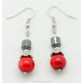 Boucle d&#39;oreille en hématite Red Coral Drum Beads