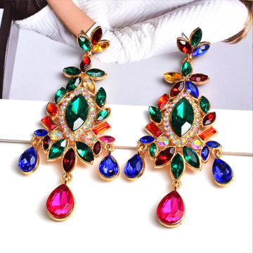 Boucle longue oreille colorée en gros - Accessoires de bijoux en cristal de haute qualité pour femmes