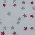 Tessuto a rete in poliestere con glitter rosso argento stella