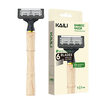 Private Label Gift Box Bamboo Razor with 6 Blades Eco Friendly Shaving Kit
