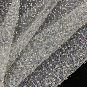 Elegant Line Design Of Beads Sequins Embroidery Fabric