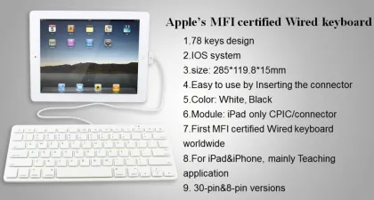 MFI Certificated Wired Keyboard For iPad Pro For Apple iPhone 6s Plus USB Wired Keyboard MFI Certificated