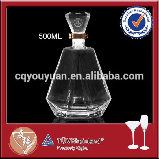Fancy empty clear 500ml diamond shaped bottle set