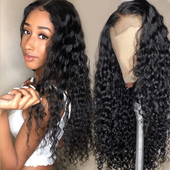Top-Selling Cuticle Aligned 250% Density Black Long Water Wave 300G Preplucked Frontal 100% Human Hair Wigs