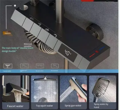 Piano Key Digital Display Supercharged Bathroom Shower Set - Gun Gray