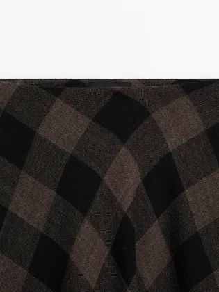 Women's French-style mature-casual full-wool checkered tweed midi skirt