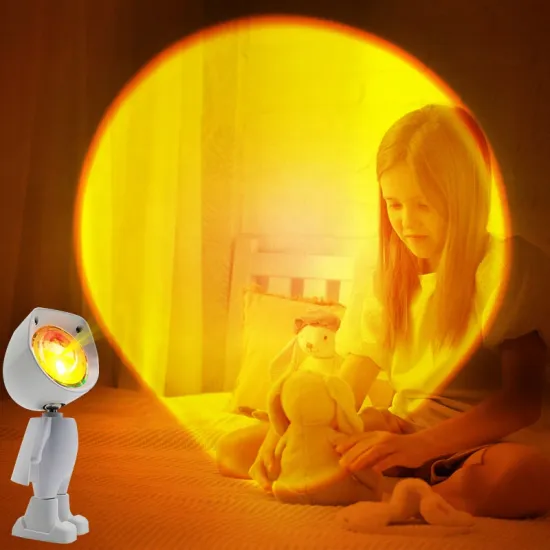 LED Rechargeable Sunset Projection Light with Robot Model Appearance
